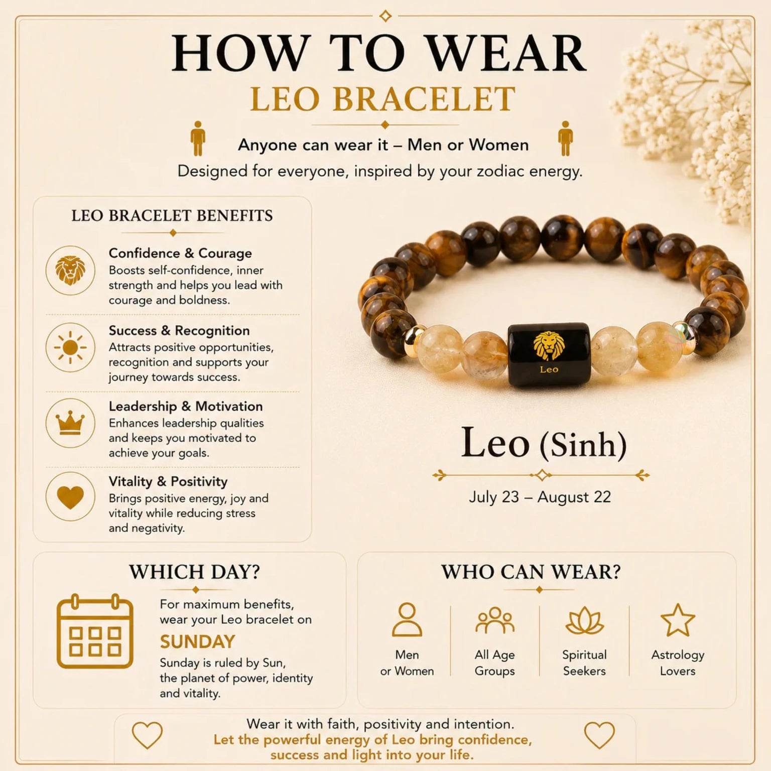 Leo Zodiac Bracelet – Confidence, Leadership & Strength