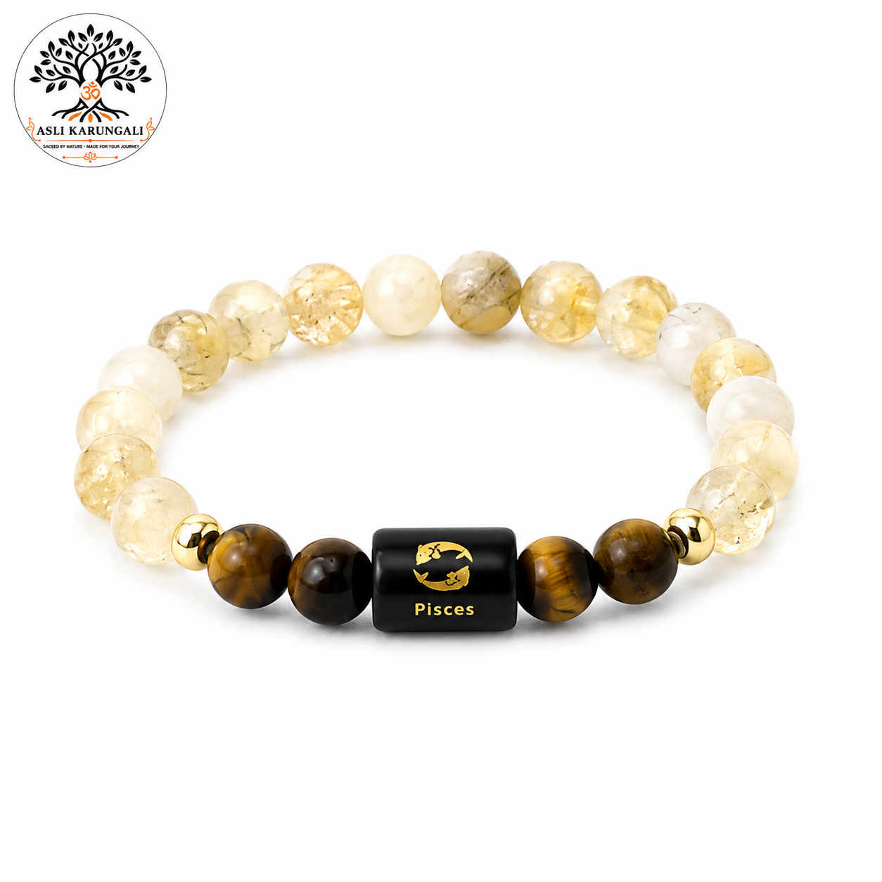 Pisces (मीन राशि) Zodiac Citrine & Tiger Eye Bracelet