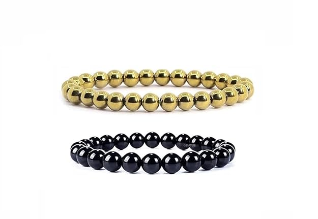 Natural Certified 8mm Beads Black Obsidian Bracelet and Golden Pyrite Bracelet Combo Pyrite Attract Wealth Prosperity