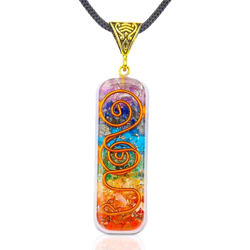 7 Chakra Orgone Stones Necklace for E-Energy Protection and Spiritual Healing, Orgonite Necklace Pipe Pendant unisex