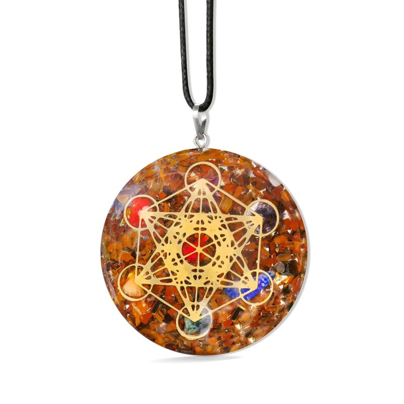 Metatron Orgone Pendant Round 2 inch approx. 3rd Eye Activation Boost Healing Gemstone Chakra Balancing Jet International Crystal